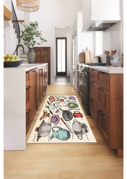Tencere Fincan Bıçak Tabak Bardak Desenli Yıkanabilir Mutfak Halısı, Mutfak-35-Renkli, fiyatları