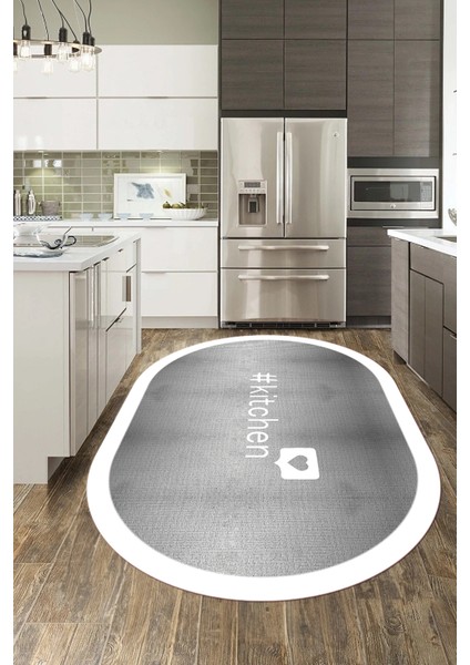 Dijital Baskılı Yıkanabilir Kaymaz Kitchen Yazılı Çerçeveli Oval Mutfak Halısı, O-Mutfak-02-Beyaz, fiyatları