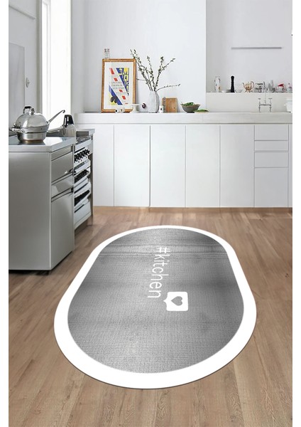 Dijital Baskılı Yıkanabilir Kaymaz Kitchen Yazılı Çerçeveli Oval Mutfak Halısı, O-Mutfak-02-Beyaz, modelleri