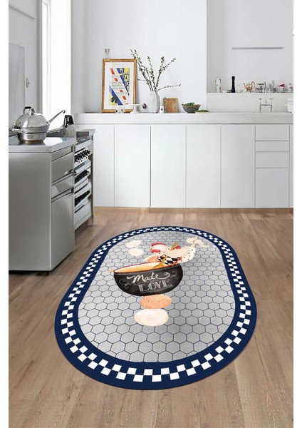 Aşçı Horoz Desenli Yıkanabilir Kaymaz Taban Oval Mutfak Halısı, O-Mutfak-08-Lacivert, fiyatları
