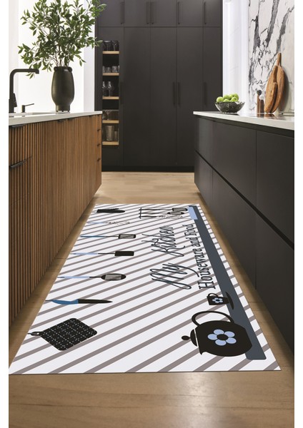 Mutfak Araçları Desenli Yıkanabilir Kaymaz Mutfak Halısı, Mutfak-32-Mavi, fırsatları