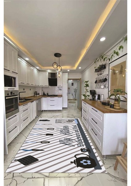 Mutfak Araçları Desenli Yıkanabilir Kaymaz Mutfak Halısı, Mutfak-32-Mavi, indirimleri