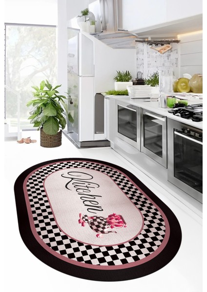 Dijital Baskılı Kaymaz Taban Yıkanabilir Kitchen Yazılı Oval Mutfak Halısı, O-Mutfak-48-Pembe, fiyatları