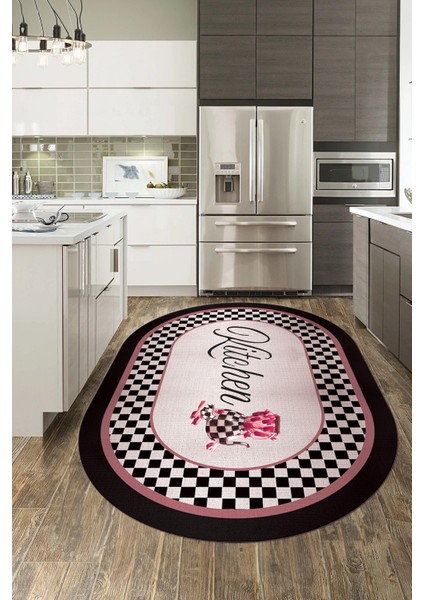 Dijital Baskılı Kaymaz Taban Yıkanabilir Kitchen Yazılı Oval Mutfak Halısı, O-Mutfak-48-Pembe, modelleri
