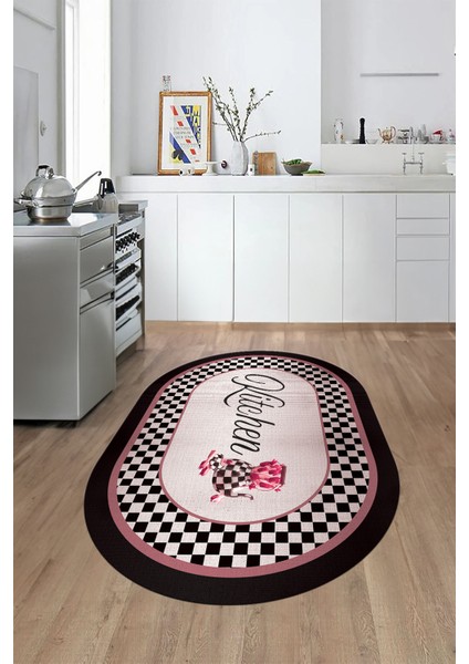 Dijital Baskılı Kaymaz Taban Yıkanabilir Kitchen Yazılı Oval Mutfak Halısı, O-Mutfak-48-Pembe, fırsatları