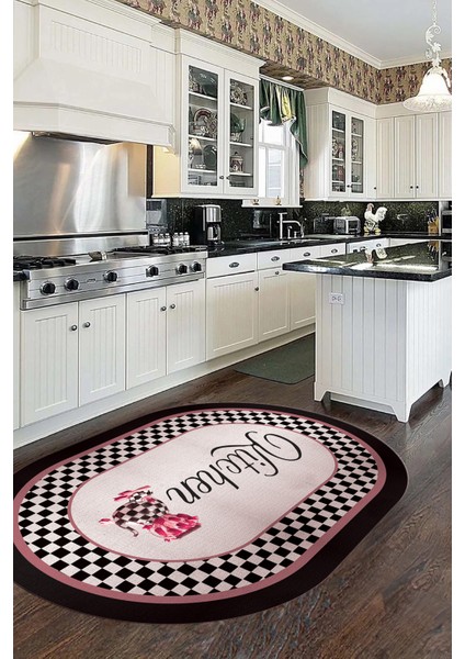 Dijital Baskılı Kaymaz Taban Yıkanabilir Kitchen Yazılı Oval Mutfak Halısı, O-Mutfak-48-Pembe, indirimleri