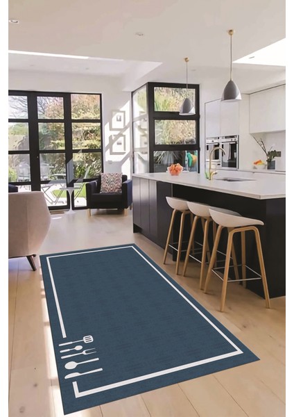Dijital Baskılı Kaymaz Yıkanabilir Sade Çerçeveli Mutfak Halısı, Mutfak-06-Mavi, modelleri