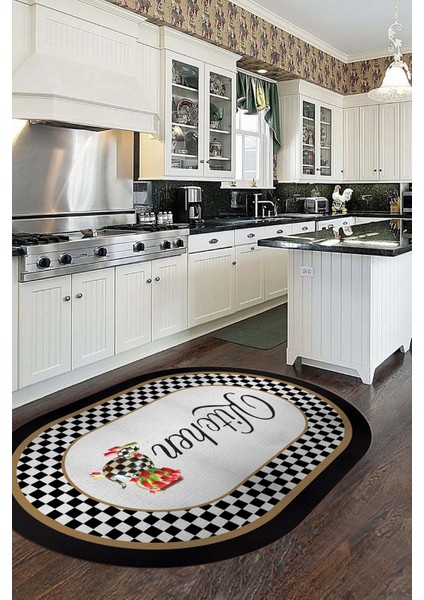 Dijital Baskılı Kaymaz Taban Yıkanabilir Kitchen Yazılı Oval Mutfak Halısı, O-Mutfak-48-Renkli, indirimleri