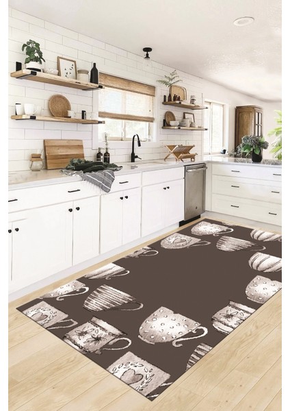 Dijital Baskılı Kaymaz Taban Renkli Fincanlar Mutfak Halısı, Mutfak-26-Vizon, fiyatları