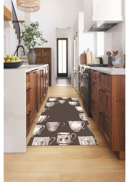Dijital Baskılı Kaymaz Taban Renkli Fincanlar Mutfak Halısı, Mutfak-26-Vizon, fırsatları