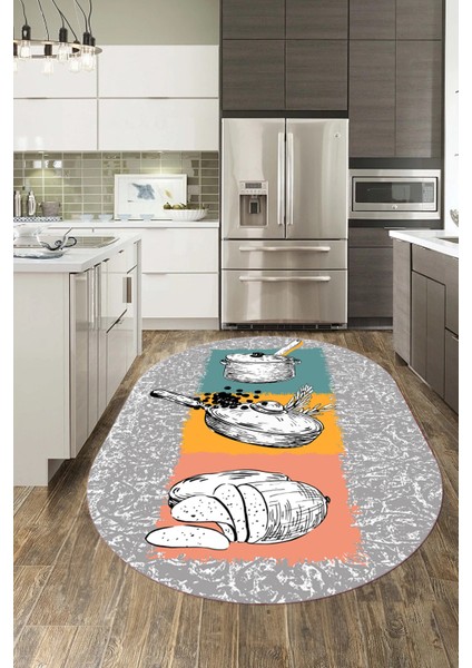 Tencere Ekmek Desenli Kaymaz Taban Yıkanabilir Oval Mutfak Halısı, O-Mutfak-45-Renkli, modelleri