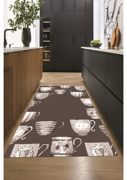 Dijital Baskılı Kaymaz Taban Renkli Fincanlar Mutfak Halısı, Mutfak-26-Vizon, indirimleri