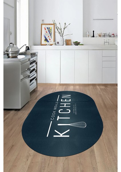Dijital Baskılı Yıkanabilir Kaymaz Kitchen Yazılı Modern Oval Mutfak Halısı, O-Mutfak-04-Mavi, modelleri