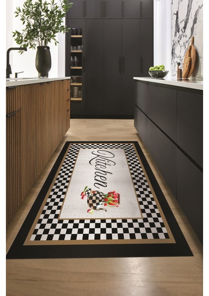 Dijital Baskılı Kaymaz Taban Yıkanabilir Kitchen Yazılı Mutfak Halısı, Mutfak-48-Renkli,