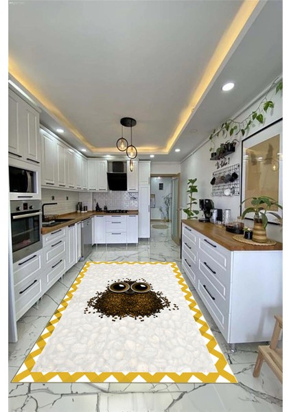 Baykuş Desenli Çerçeveli Kaymaz Yıkanabilir Şık Mutfak Halısı, Mutfak-46-Turuncu, fiyatları