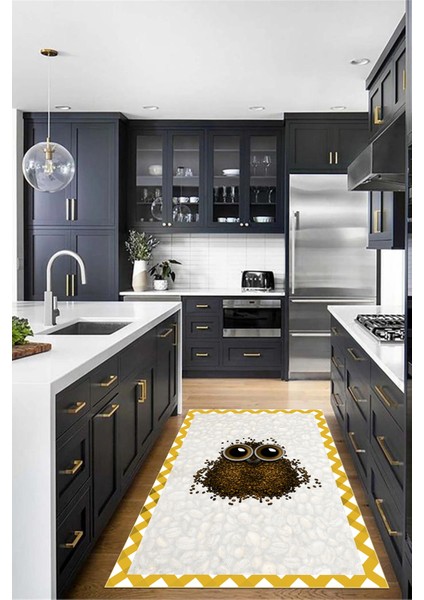 Baykuş Desenli Çerçeveli Kaymaz Yıkanabilir Şık Mutfak Halısı, Mutfak-46-Turuncu, modelleri