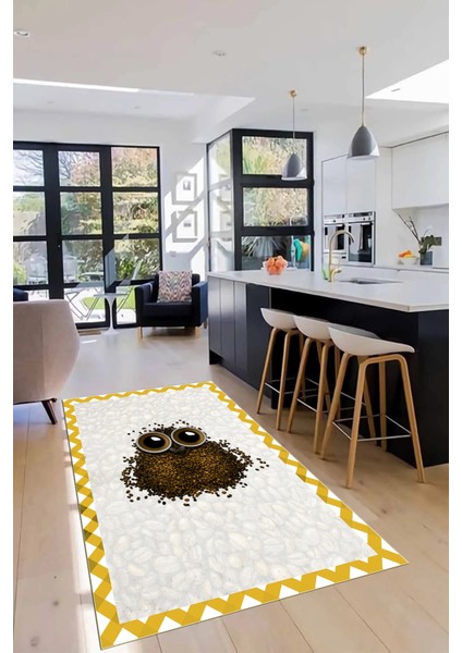 Baykuş Desenli Çerçeveli Kaymaz Yıkanabilir Şık Mutfak Halısı, Mutfak-46-Turuncu, fırsatları