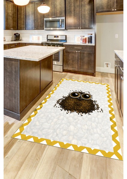 Baykuş Desenli Çerçeveli Kaymaz Yıkanabilir Şık Mutfak Halısı, Mutfak-46-Turuncu, indirimleri