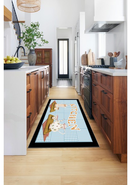 Dijital Baskılı Kaymaz Taban Kitchen Yazılı Modern Mutfak Halısı, Mutfak-18-Mavi, indirimleri