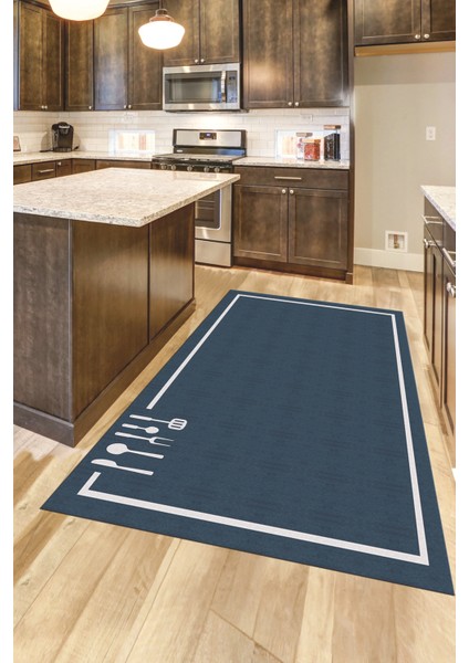 Dijital Baskılı Kaymaz Yıkanabilir Sade Çerçeveli Mutfak Halısı, Mutfak-06-Mavi, fırsatları