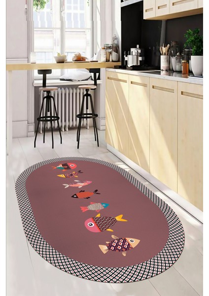 Dijital Baskılı Kaymaz Yıkanabilir Renkli Balık Desen Oval Mutfak Halısı, O-Mutfak-11-Pembe, fırsatları