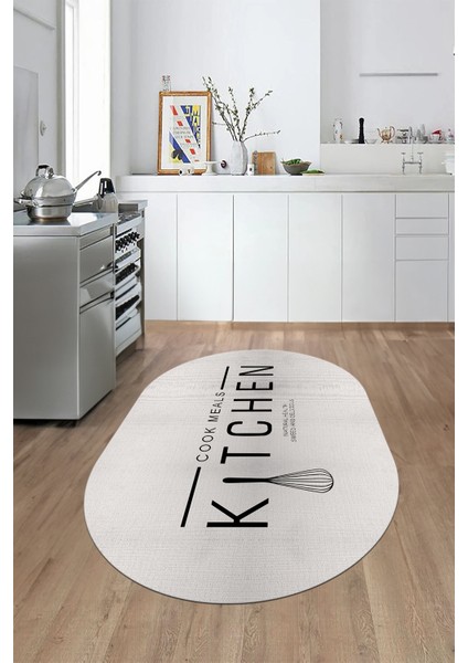 Dijital Baskılı Yıkanabilir Kaymaz Kitchen Yazılı Modern Oval Mutfak Halısı, O-Mutfak-04-Krem, modelleri