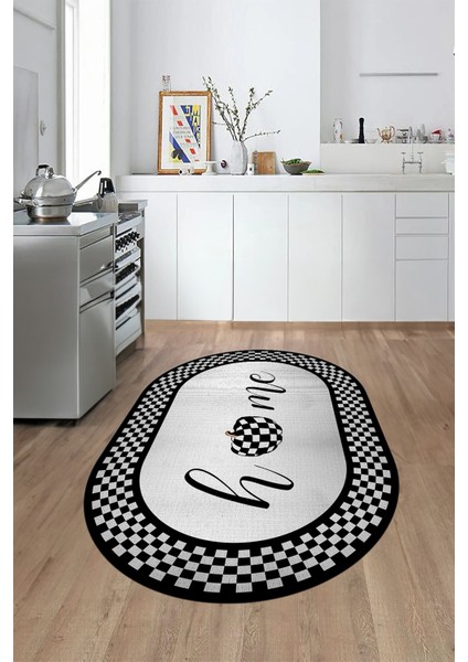 Dijital Baskılı Kaymaz Yıkanabilir Home Yazılı Oval Mutfak Halısı, O-Mutfak-12-Siyah, fiyatları