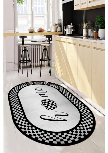 Dijital Baskılı Kaymaz Yıkanabilir Home Yazılı Oval Mutfak Halısı, O-Mutfak-12-Siyah, fırsatları