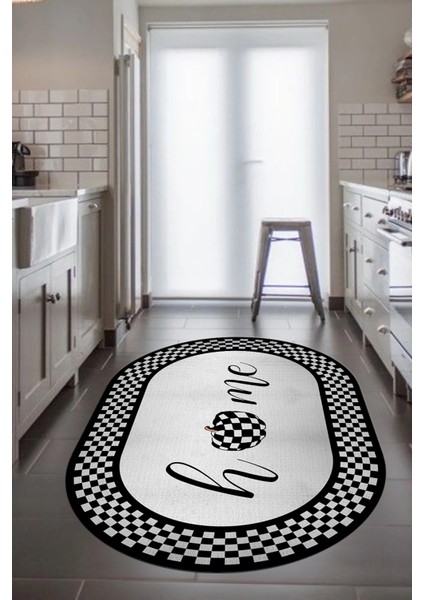 Dijital Baskılı Kaymaz Yıkanabilir Home Yazılı Oval Mutfak Halısı, O-Mutfak-12-Siyah, indirimleri