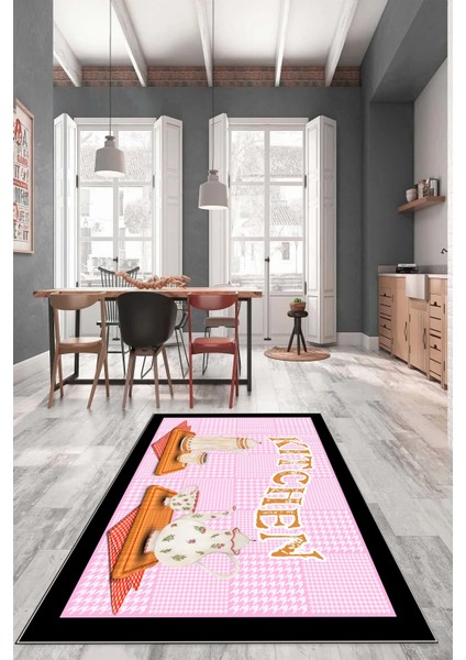 Dijital Baskılı Kaymaz Taban Kitchen Yazılı Modern Mutfak Halısı, Mutfak-18-Pembe, fırsatları
