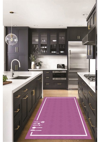 Dijital Baskılı Kaymaz Yıkanabilir Sade Çerçeveli Mutfak Halısı, Mutfak-06-Mor, fiyatları