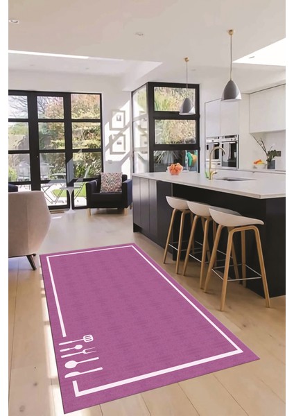 Dijital Baskılı Kaymaz Yıkanabilir Sade Çerçeveli Mutfak Halısı, Mutfak-06-Mor, modelleri