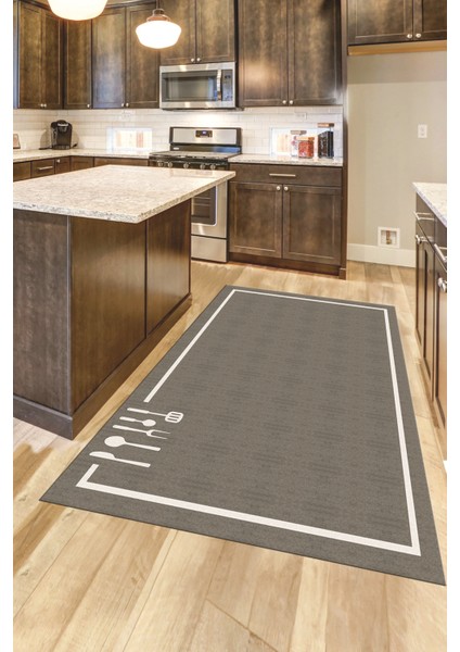Dijital Baskılı Kaymaz Yıkanabilir Sade Çerçeveli Mutfak Halısı, Mutfak-06-Gri, fırsatları