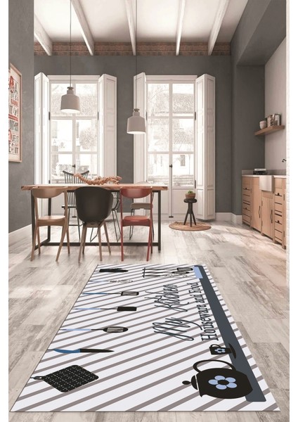 Mutfak Araçları Desenli Yıkanabilir Kaymaz Mutfak Halısı, Mutfak-32-Mavi, fiyatları