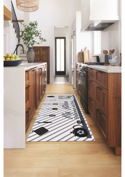 Mutfak Araçları Desenli Yıkanabilir Kaymaz Mutfak Halısı, Mutfak-32-Mavi, modelleri