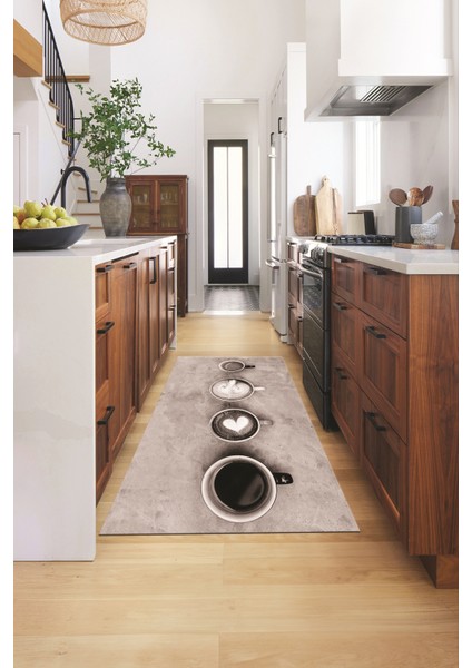 Dijital Baskılı Kaymaz Taban Kahve Fincan Desenli Mutfak Halısı, Mutfak-22-Vizon, fırsatları