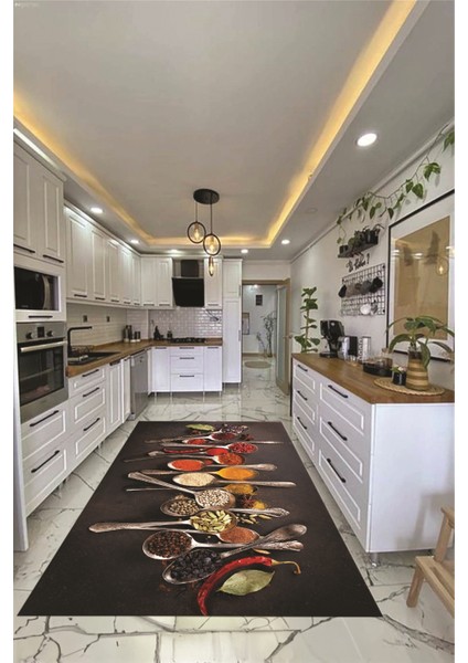 Baharat Temalı Kaymaz Taban Yıkanabilir Modern Mutfak Halısı, Mutfak-33-Renkli, fırsatları