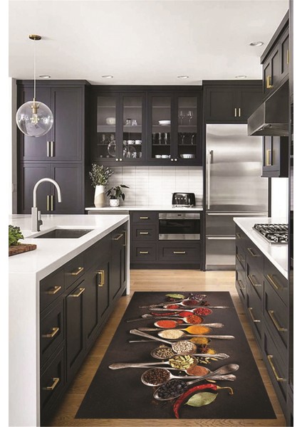 Baharat Temalı Kaymaz Taban Yıkanabilir Modern Mutfak Halısı, Mutfak-33-Renkli, indirimleri