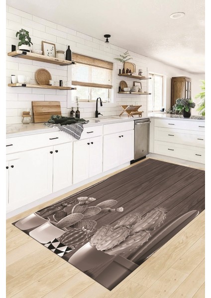 Dijital Baskılı Kaymaz Taban Kaktüslü Çiçekli Mutfak Halısı, Mutfak-24-Vizon, fiyatları