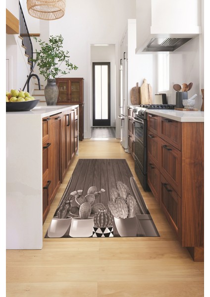 Dijital Baskılı Kaymaz Taban Kaktüslü Çiçekli Mutfak Halısı, Mutfak-24-Vizon, fırsatları