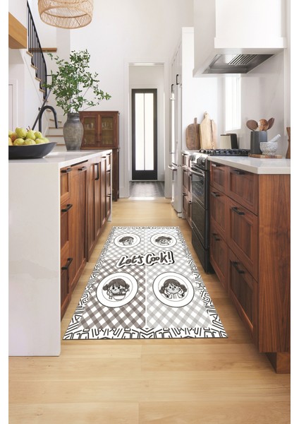 Lets Cook Yazılı Yıkanabilir Kaymaz Taban Modern Mutfak Halısı, Mutfak-36-Gri, fiyatları
