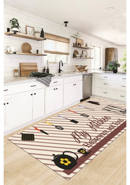 Mutfak Araçları Desenli Yıkanabilir Kaymaz Mutfak Halısı, Mutfak-32-Renkli,