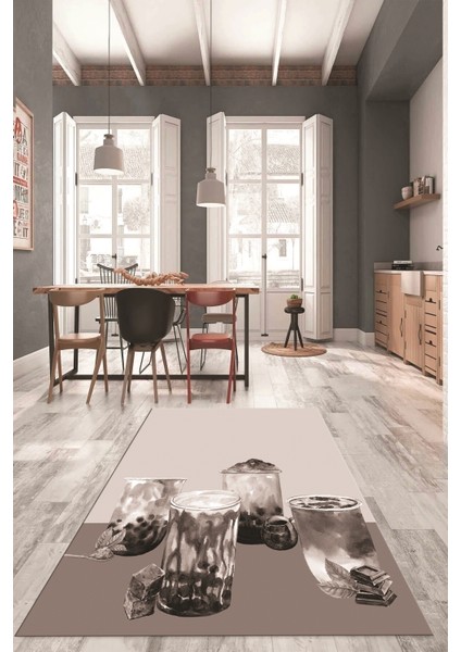 Çikolata Buz Motifli Yıkanabilir Kaymaz Taban Mutfak Halısı, Mutfak-37-Vizon,