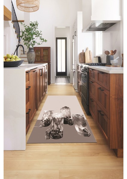 Çikolata Buz Motifli Yıkanabilir Kaymaz Taban Mutfak Halısı, Mutfak-37-Vizon, fiyatları