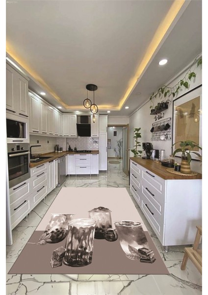 Çikolata Buz Motifli Yıkanabilir Kaymaz Taban Mutfak Halısı, Mutfak-37-Vizon, fırsatları