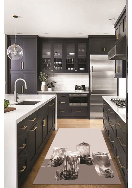 Çikolata Buz Motifli Yıkanabilir Kaymaz Taban Mutfak Halısı, Mutfak-37-Vizon, indirimleri