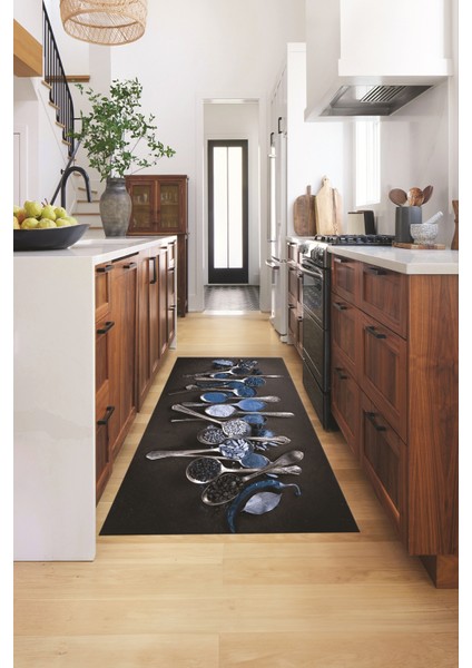 Baharat Temalı Kaymaz Taban Yıkanabilir Modern Mutfak Halısı, Mutfak-33-Mavi, fiyatları