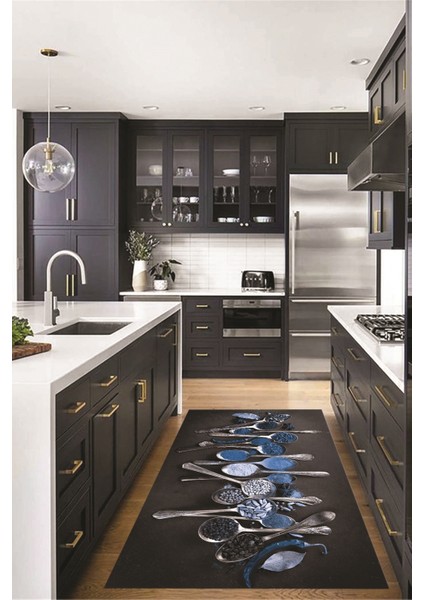 Baharat Temalı Kaymaz Taban Yıkanabilir Modern Mutfak Halısı, Mutfak-33-Mavi, indirimleri