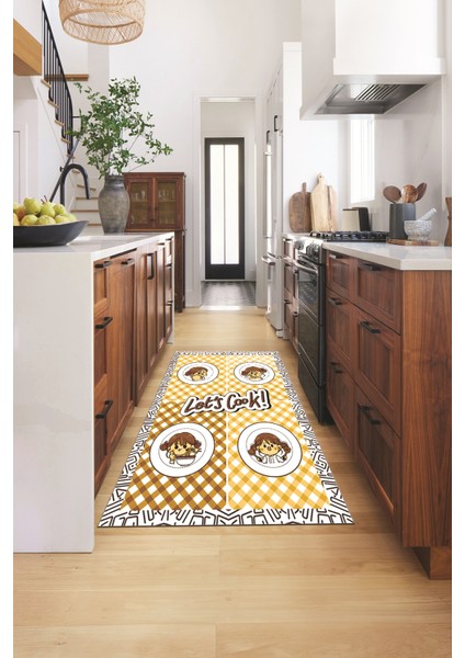 Lets Cook Yazılı Yıkanabilir Kaymaz Taban Modern Mutfak Halısı, Mutfak-36-Kahve, fiyatları