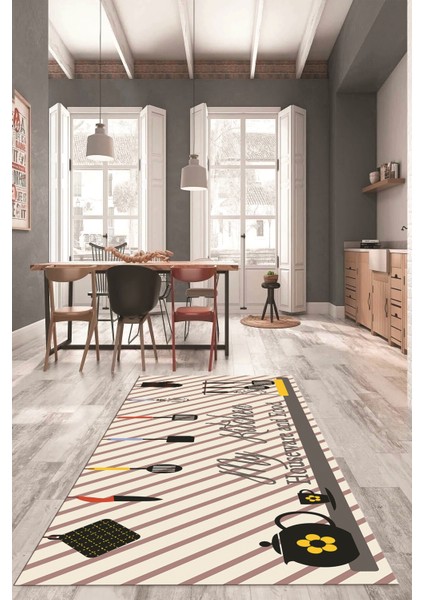 Mutfak Araçları Desenli Yıkanabilir Kaymaz Mutfak Halısı, Mutfak-32-Gri, fiyatları